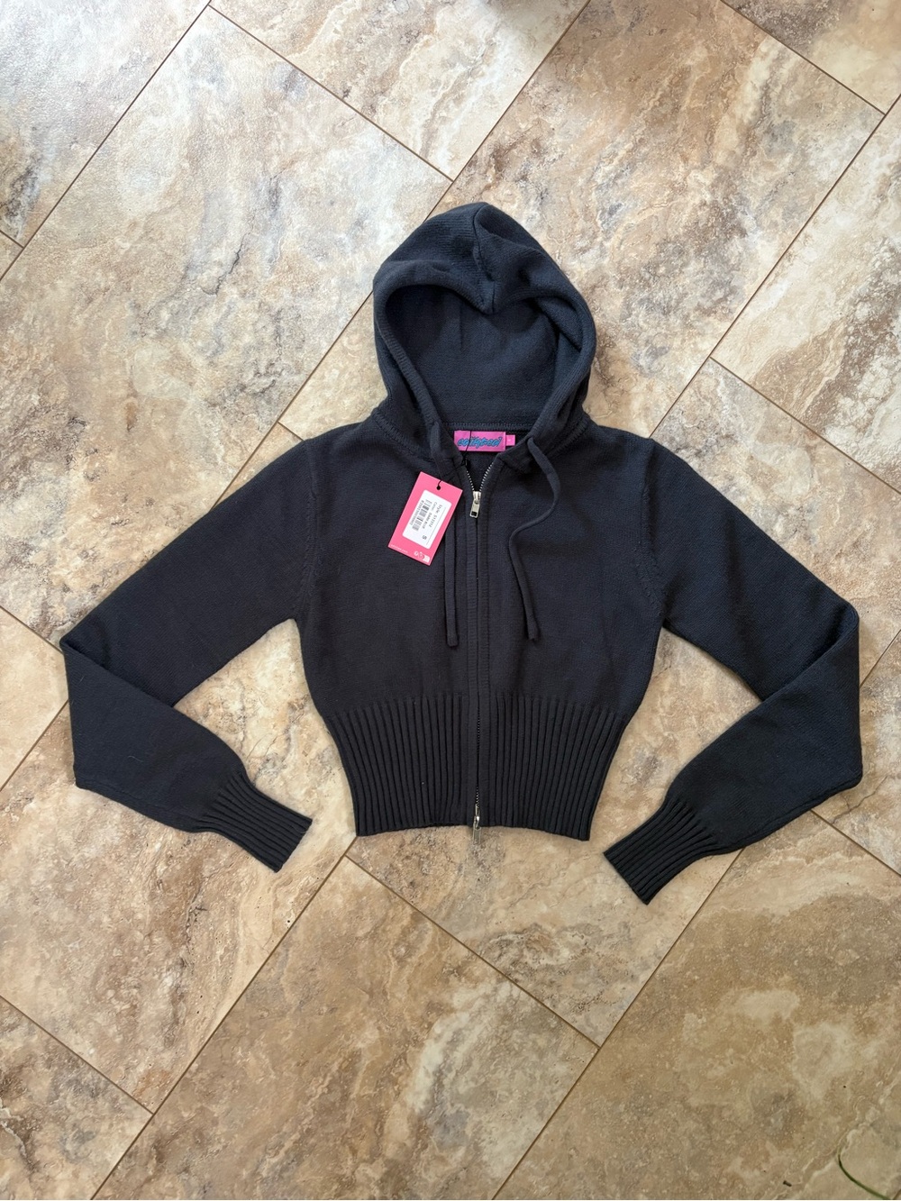 Edikted Black Cropped Hooded Zip Cardigan